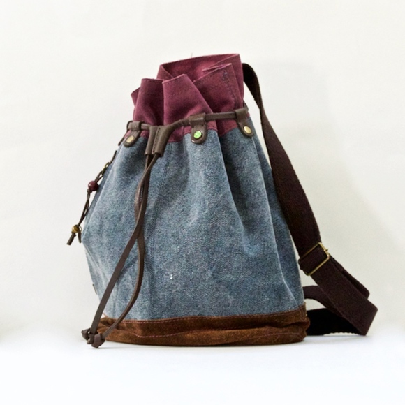 Lucky Brand Handbags - Large Lucky Brand Purple Suede and Denim Backpack
